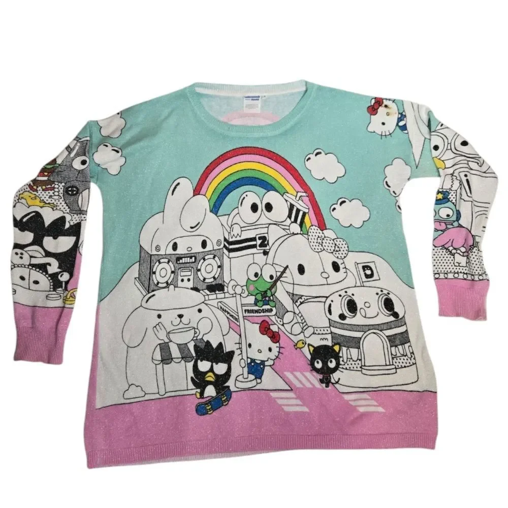 Hello Sanrio x JapanLA knit Hello Kitty metallic‎ oversized sparkle sweater RARE